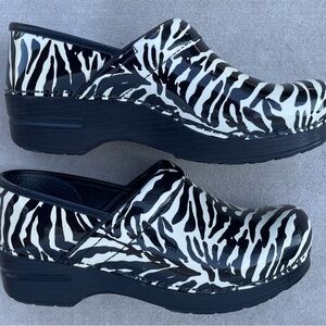 Dansko Black and White Zebra Print Clogs